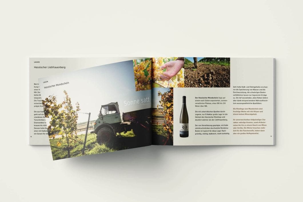 Corporate Identity Design für Ruppert-Deginther | Ein ausgezeichnetes Weingut in Rheinhessen | Darstellung der Image-Broschüre | Doppelinnenseite