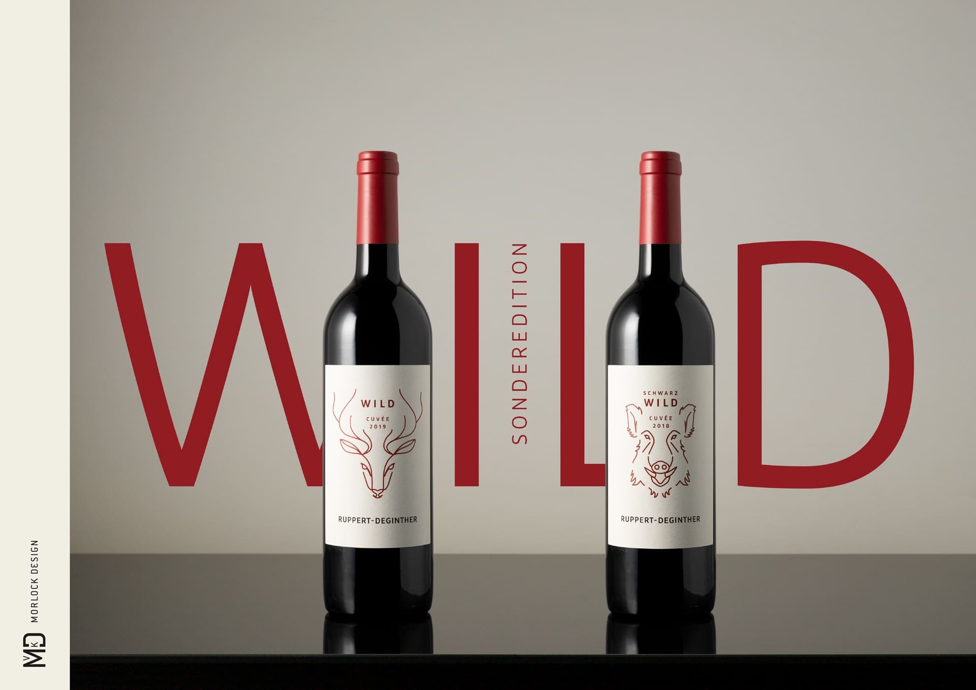 Corporate Identity Design für Ruppert-Deginther | Ein ausgezeichnetes Weingut in Rheinhessen | Produkt-Fotoshooting der roten Cuvées "Wild" und "Schwarzwild" aus dem Jahr 2022