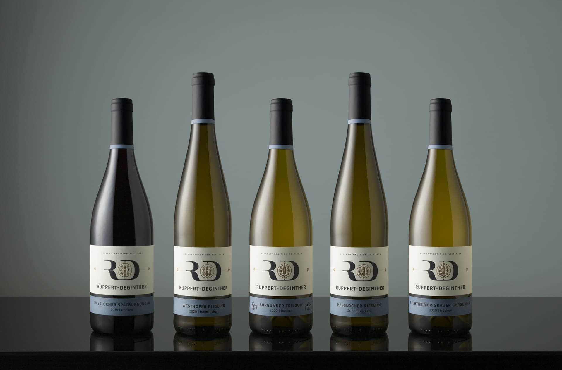 Corporate Identity Design für Ruppert-Deginther | Ein ausgezeichnetes Weingut in Rheinhessen | Produkt-Fotoshooting der Ortsweine