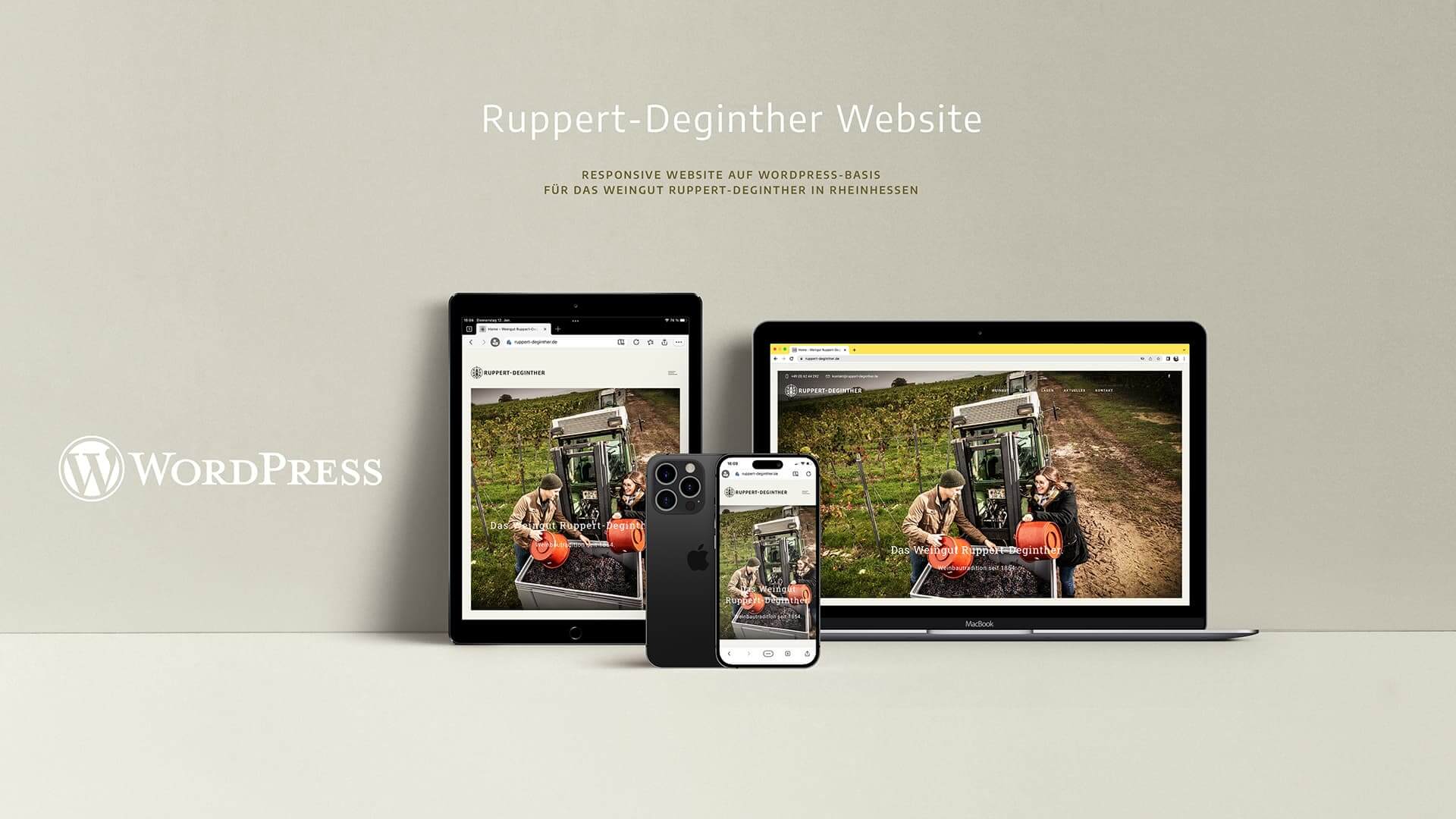 Corporate Identity Design für Ruppert-Deginther | Ein ausgezeichnetes Weingut in Rheinhessen | Darstellung der responsive Website auf verschiedenen Devices