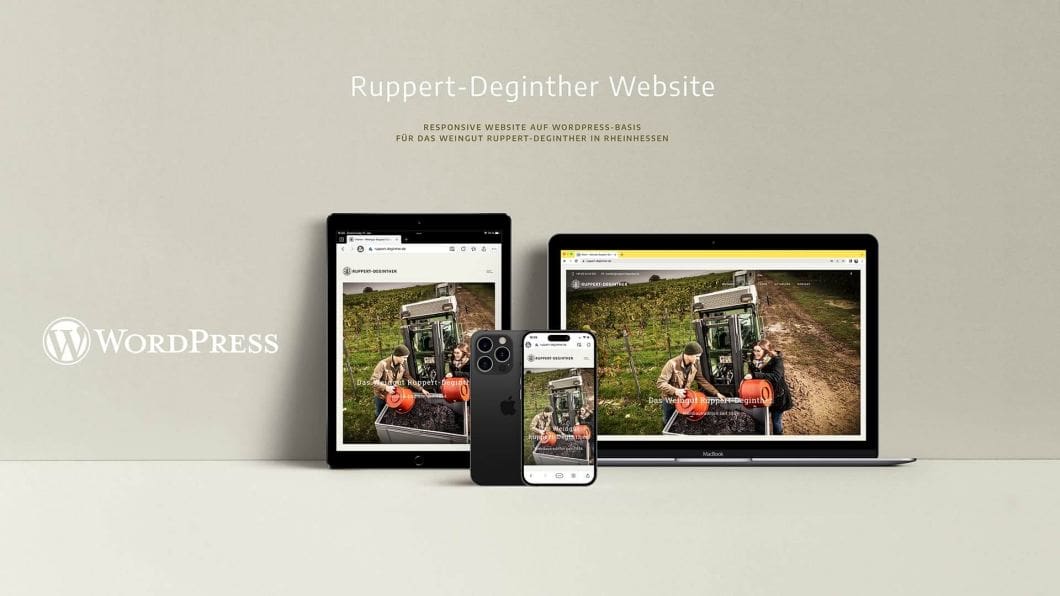 Corporate Identity Design für Ruppert-Deginther | Ein ausgezeichnetes Weingut in Rheinhessen | Darstellung der responsive Website auf verschiedenen Devices